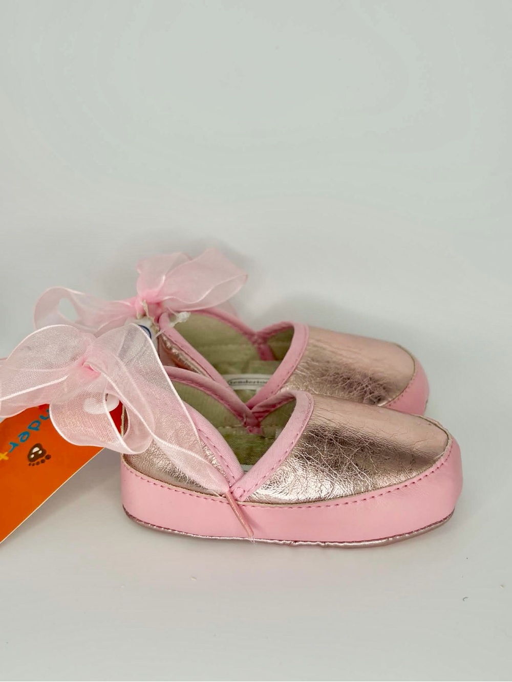 Baby Girls Pink Metallic Mary Jane Ballet Shoes with Organza Bow